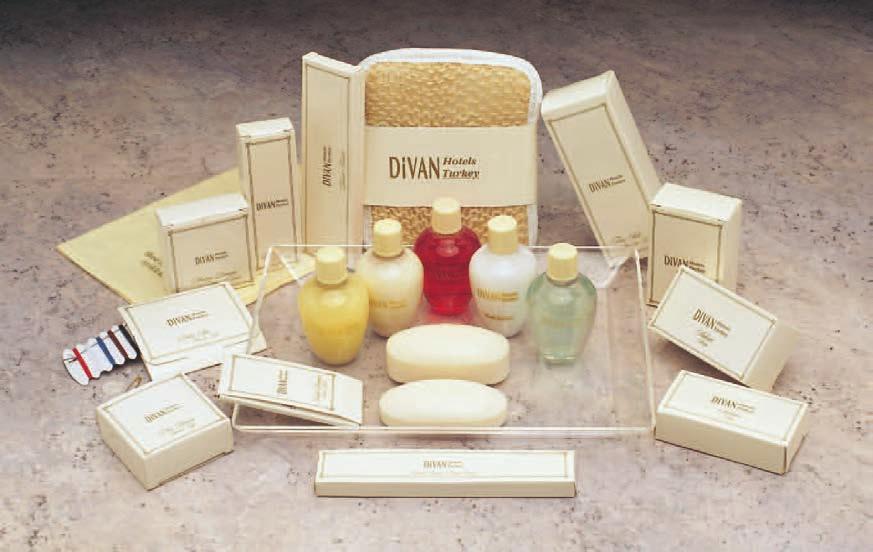 Divan Hotels 326 Turkey Product List Shampoo 50 ml / Hair Conditioner 50 ml / Body Lotion 50 ml / Bath Foam 50 ml / Soap 30-50 gr / Shower Cap / Cotton Buds / Cotton Disk Sewing Kit / Shaving Kit /