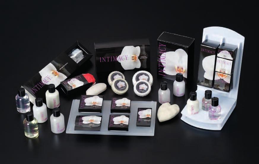 Intimacy 70 Product List Shampoo / Shower Gel / Body Lotion / Soap / Pleated Soaps / Soap in Box / Shower Cap / Sanitary Bag / Vanity Kit / Plexiglass Amenity Trays All