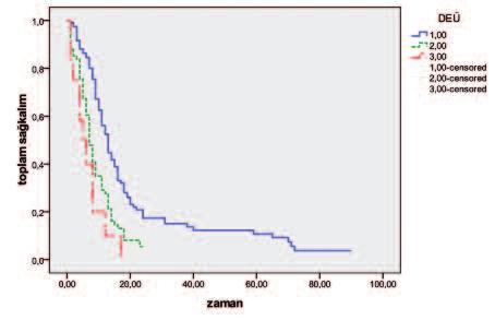 tümörün multisentrik olmaması (p=0,04), cerrahi rezeksiyonun tam olması (p<0,0001) ve RT dozunun 60Gy olması (p<0,0001) sağkalımı olumlu yönde etkileyen faktörler olarak bulundu (Tablo 1).