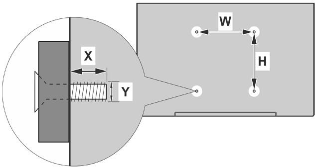 A B C D Hole Pattern Sizes (mm) Length (X) VESA WALL MOUNT MEASUREMENTS W H 75 75 Screw Sizes min. (mm) 5 max.