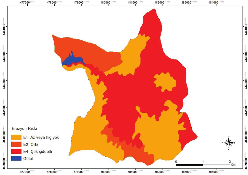 Erosion Risk Prediction Using Multi-Criteria Assessment in Ankara Güvenç Basin, Demirağ Turan & Dengiz Eğimin hemen ardından ikinci en yüksek değerini arazi kullanımının alınması da yaklaşımın