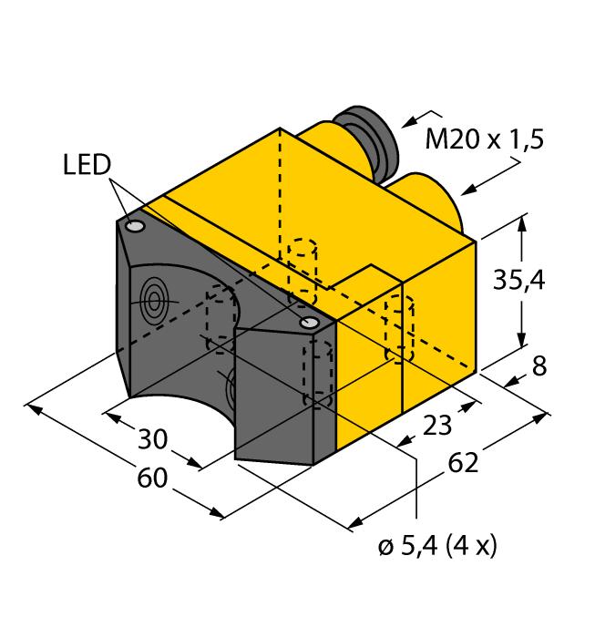 ATEX category II 3 G, Ex zone 2 ATEX category II 3 D, Ex zone 22 Dikdörtgen, gövde DSU35 Plastik, PP-GF30-VO Döner tahrik mekanizmalarının konumunun izlenmesi için iki çıkış Tüm standart aktüatörler