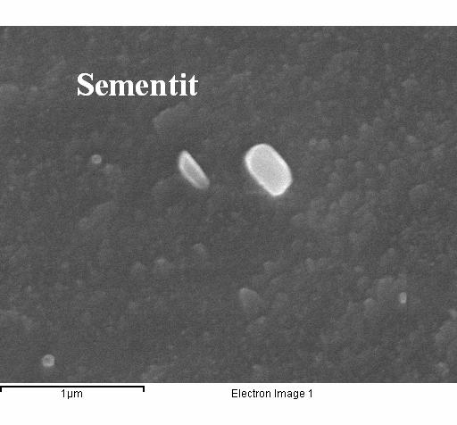 169 Resim. 7.36. 7 numaralı 19 ppm bor içeren Ç1020 malzemesinin haddeleme yönüne dik olarak alınan SEM incelemesi sonucu elde edilen mikroyapı fotoğrafı ve enerji ayırmalı kimyasal analiz grafiği.