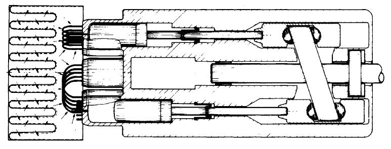 22 Şekil 2.15 de eğik plaka döndürme hareket mekanizmalı bir Stirling motoru görülmektedir.