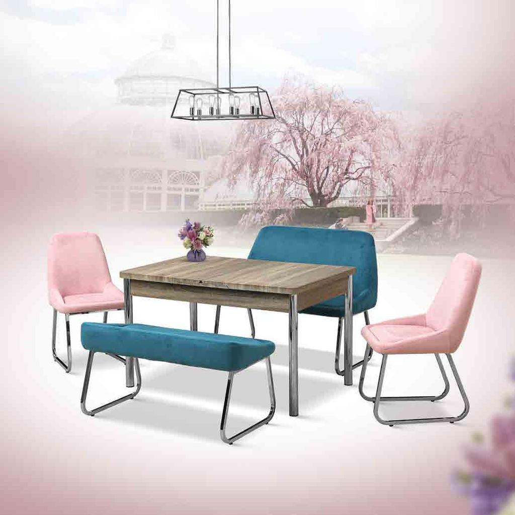 SOFT MASA TAKIMI / TABLE SET The chair and metal legs of the table are in harmony with a