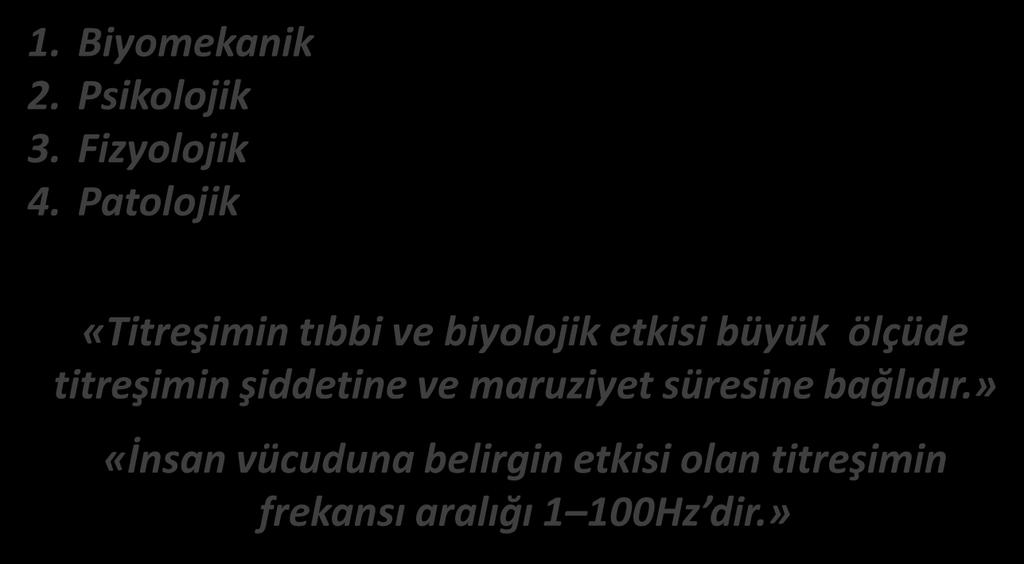 TİTREŞİMİN VÜCUDA ETKİLERİ TİTREŞİM-VİBRASYON 1. Biyomekanik 2. Psikolojik 3. Fizyolojik 4.