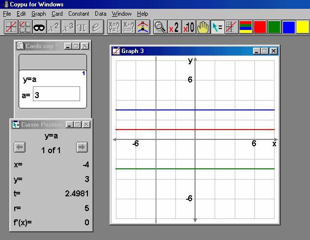 Coypu programında y= a şeklinde verilen doğruya ait grafik görüntüsü Coypu programında y= mx şeklinde verilen doğruya ait grafik görüntüsü