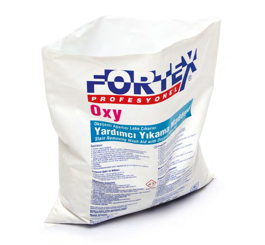 Oksijenli Ağartıcı Leke Çıkarıcı Yardımcı Yıkama Maddesi FORTEX 0XY Yardımcı yıkama maddesidir. Tüm sanayi ve ev tipi çamaşır makinelerinde kullanıma uygundur.