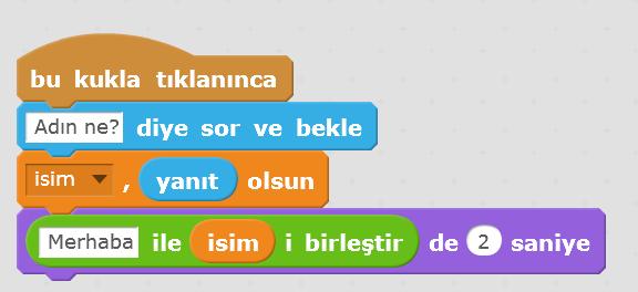 Yine verilerden isim tuşunu Merhaba ile isim i birleştir şeklinde