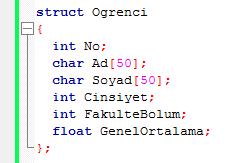 struct Deyimi (devam ) 21 Öğrenci tanımlama ve