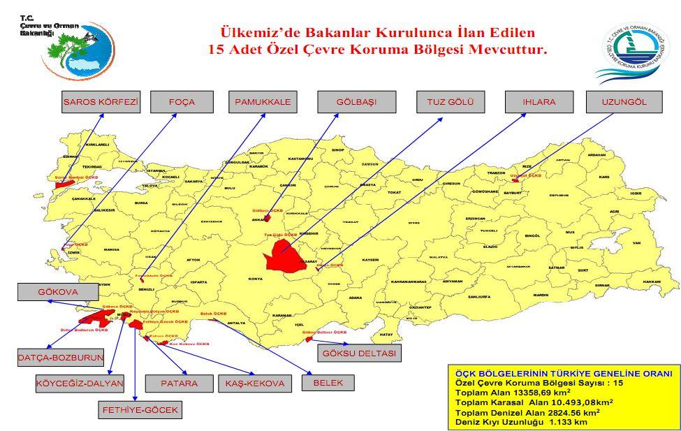 24 Harita 2.2.Türkiye de ilan edilen Özel Çevre Koruma Bölgeleri 2011 yılında yapılan değişiklik sonucunda korunan alanlara ilişkin yeni bir kurumsal yapılanma ortaya çıkmıştır.