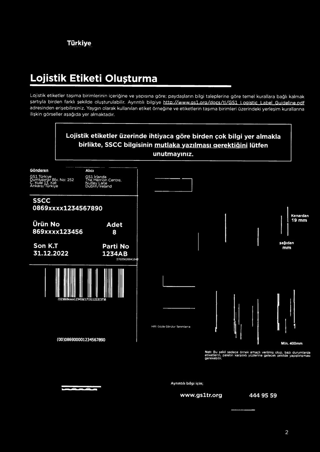 Yaygın olarak kullanılan etiket örneğine ve etiketlerin taşıma birimleri üzerindeki yerleşim kurallarına ilişkin görseller aşağıda yer almaktadır.