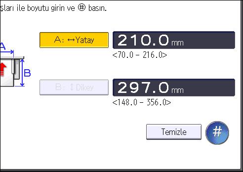 9. Kağıt ve Toner Ekleme 2. Ekranı sola doğru kaydırın ve ardından [Kullanıcı Araçları] simgesine ( ) basın. 3. [Kaset Kağıt Ayarları]'na basın. 4. [Yazıcı Bypass Kağıt Boyutu] tuşuna basın. 5.