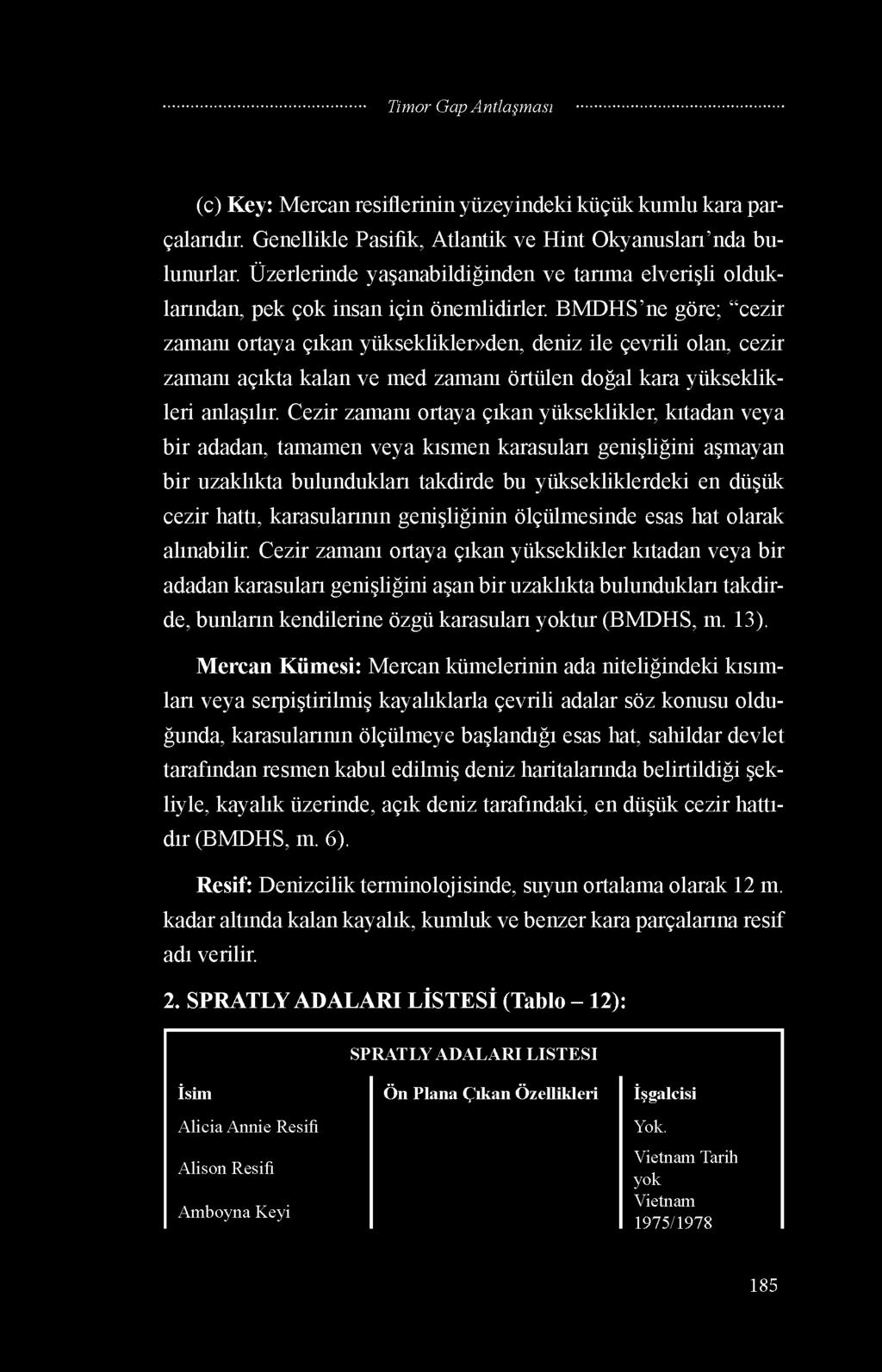 BMDHS ne göre; cezir zamanı ortaya çıkan yükseklikler»den, deniz ile çevrili olan, cezir zamanı açıkta kalan ve med zamanı örtülen doğal kara yükseklikleri anlaşılır.