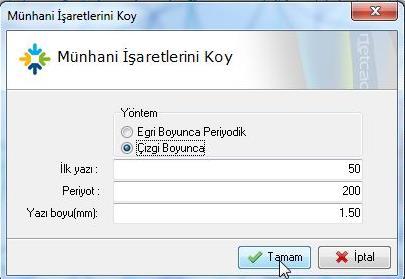 Eğri boyunca Periyodik: İlk yazı değerinden başlayarak, periyot kadar aralıkla kot yazılır.