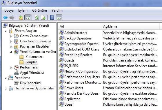 2)Güvenlik (Security) grubudur. Dosya ve klasör paylaşımındaki izinleri ayarlamak için kullanıcıları güvenlik grubunun üyesi yapmamız gerekir.