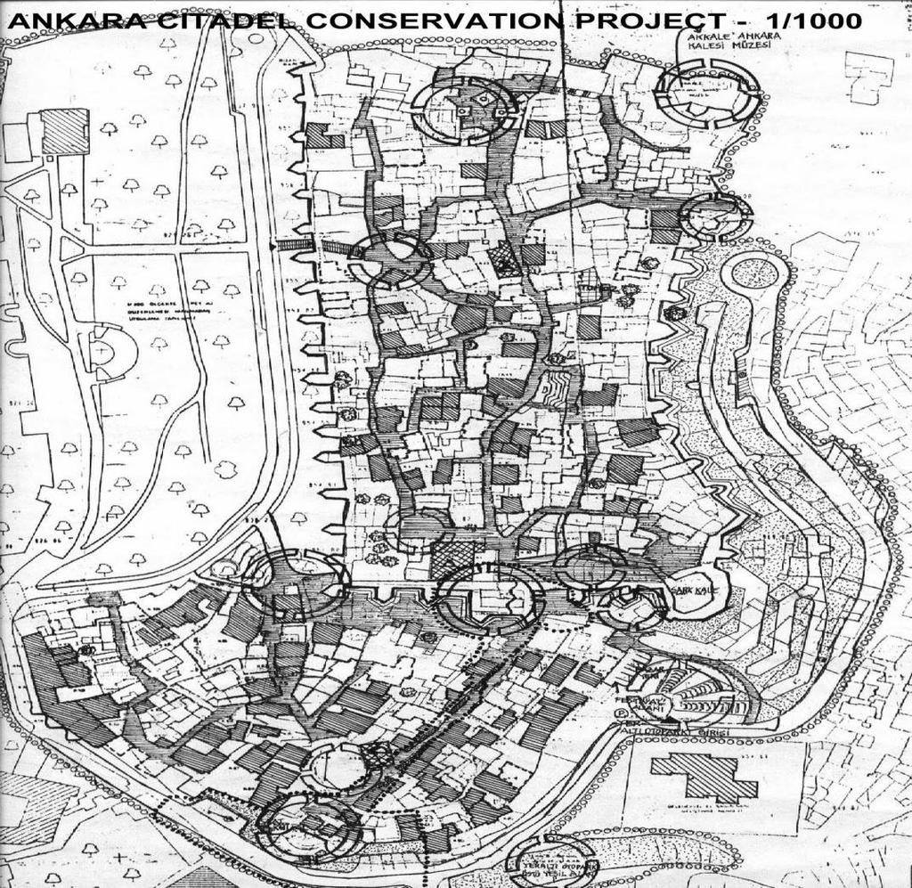 ġekil 15: Ankara Kalesi Koruma Proje Planı (Kaynak: Tunçer, 2000) Kültür ve Turizm Bakanlığı, Eski Eserler ve Müzeler Genel Müdürlüğü ile Altındağ Belediyesi, Büyükşehir Belediyesinin katkılarıyla