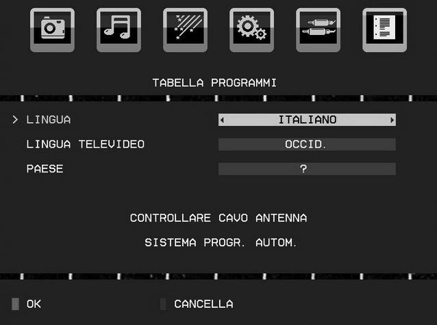 Sullo schermo compare il seguente messaggio: Evidenziare Sì (Yes) o No usando il tasto o e premere OK per confermare. Selezionando Sì (Yes) viene avviato il processo di ricerca automatica.