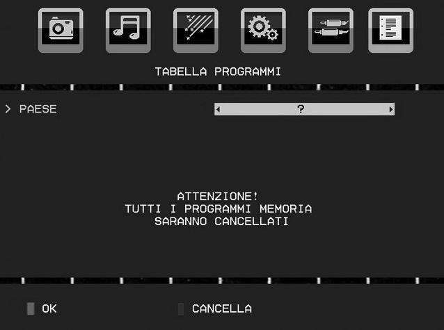 programmi nella modalità TV (tranne la modalità AV). Servendosi del cursore, la selezione dei programmi viene eseguita automaticamente.