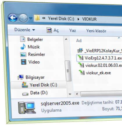 VIO ERP12 Muhasebe Kurulum VIOERP12 kurulumu başlatılmadan önce windows güvenlik duvarı, antivirus, firewall vb.