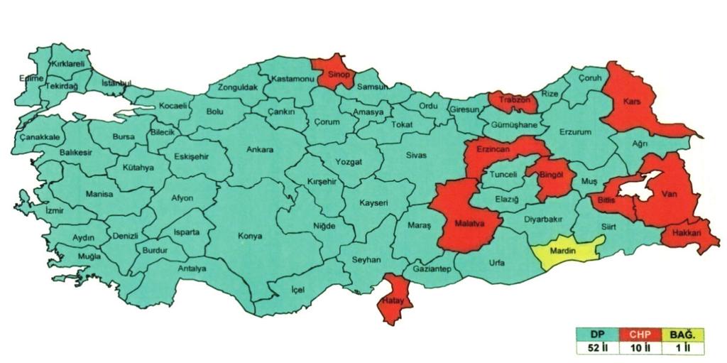 Tekirdağ da Genel Milletvekili Seçimleri Şekil 2: 1950 Milletvekili Genel Seçim Sonuçlar n n Türkiye Geneli Oy Dağ l m Haritas Kaynakça Kaynak: TESAV, Erol Tuncer, 1950 Seçimleri, 2010. 1.3.