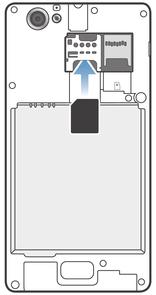 Pentru a introduce microcartela SIM Scoateţi capacul bateriei, apoi inseraţi microcartela SIM în fanta sa cu contactele aurite orientate în jos. Pentru ca dispozitivul dvs.