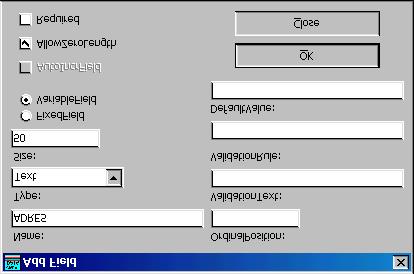 tıklanılarak aşağıdaki ekranda tablo veri alanları tanımlanır.