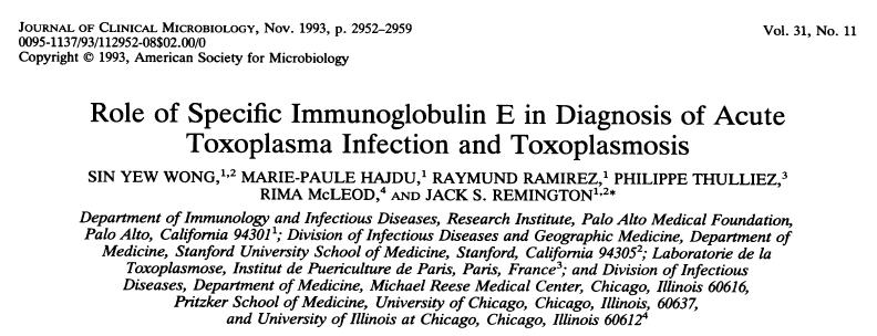 T. gondii IgE antikorları Akut infeksiyon tanısında