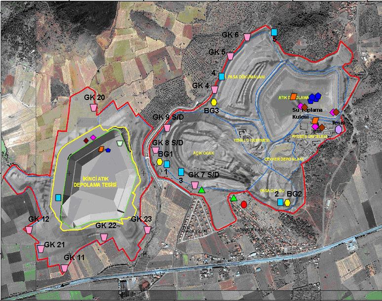Ek 2 - Ölçüm Alanı Yerleşim Planı Ovacık Altın Madeni Çevresel Ölçüm Noktaları Partikül toz ölçümü Çöken toz ölçümü HCN gazı ölçümü H2S gazı ölçümü Gürültü ölçümü Patlatma ölçümü Siyanür numune alımı