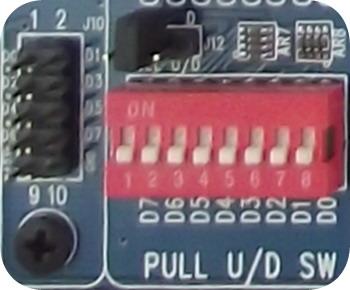 Her bir pin için ayrı ayrı tanımlayabileceğiniz pull up ve down seçim dip switchleri bulunmaktadır.