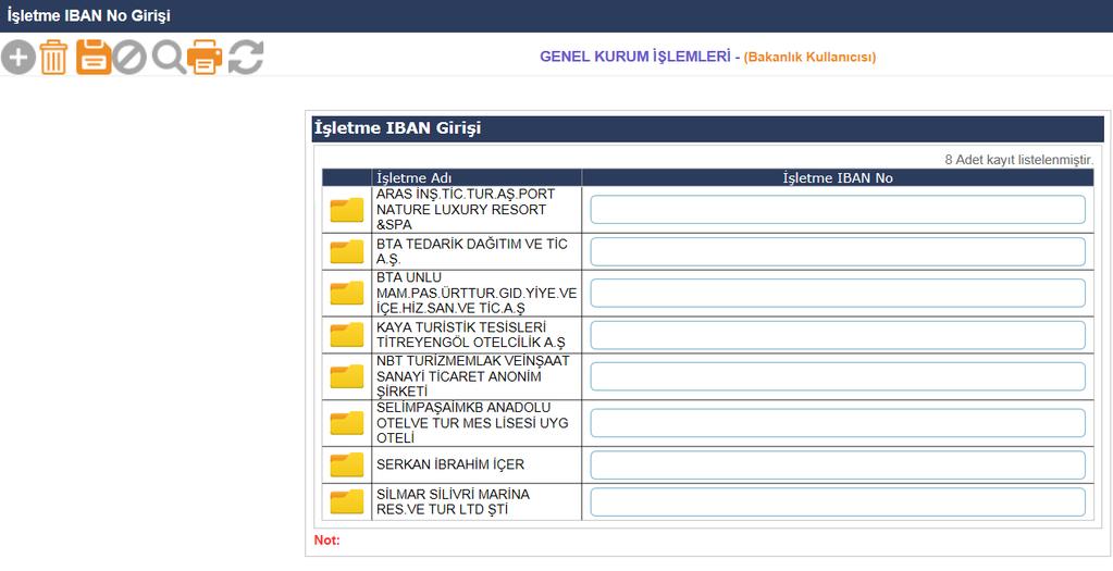 14. Adım; İşletme Ödeme Bilgileri Girişi ekranından işletmelere ait IBAN