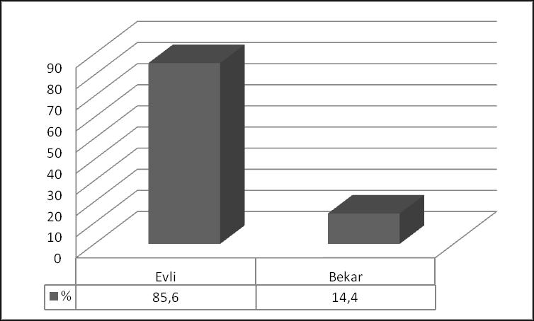 118 Tablo 3.8: Örneklemin Medeni Duruma Göre Dağılımları DeğiĢken n % Evli 161 85,6 Medeni Durum Bekar 27 14,4 Toplam 188 100 Grafik 3.