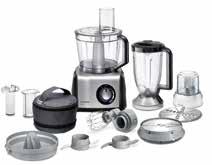 1 45 Güç: 1250 W 3,9 l hazne 750 gr unlu karışım ve hamur kapasitesi 1,5 l polikarbon blender kabı İnce ve kalın kesme-doğrama ve rendeleme diski Hamur yoğurma aparatı Mini doğrayıcı Narenciye