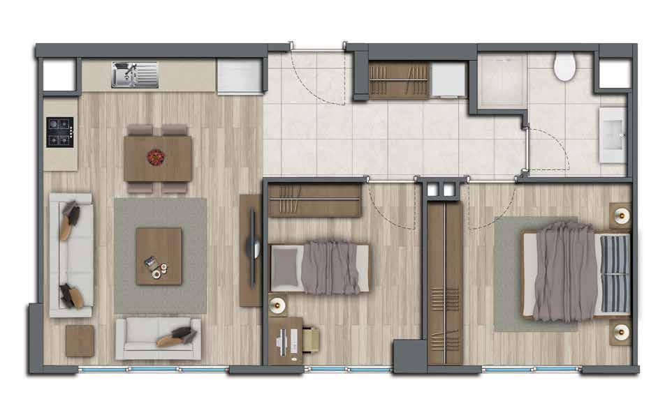 2+1 C 03 82 m² (Satış Alanı) G Blok 1. ve 2. Katlarda 2+1 C 04 81 m² (Satış Alanı) D Blok Zemin, 1. ve 2. Katlarda Giriş Holü : 4,03 m 2 Koridor : 5,07 m 2 Salon+Mutfak : 20,92 m 2 Yatak Odası : 8,88 m 2 E.