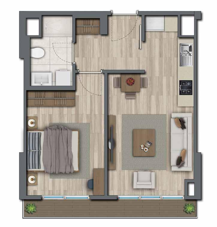 1+1 A 02 49 m² (Satış Alanı) H Blok 1. ve 2. Katlarda 1+1 B 63 m² (Satış Alanı) A Blok 1., 2. ve 3.