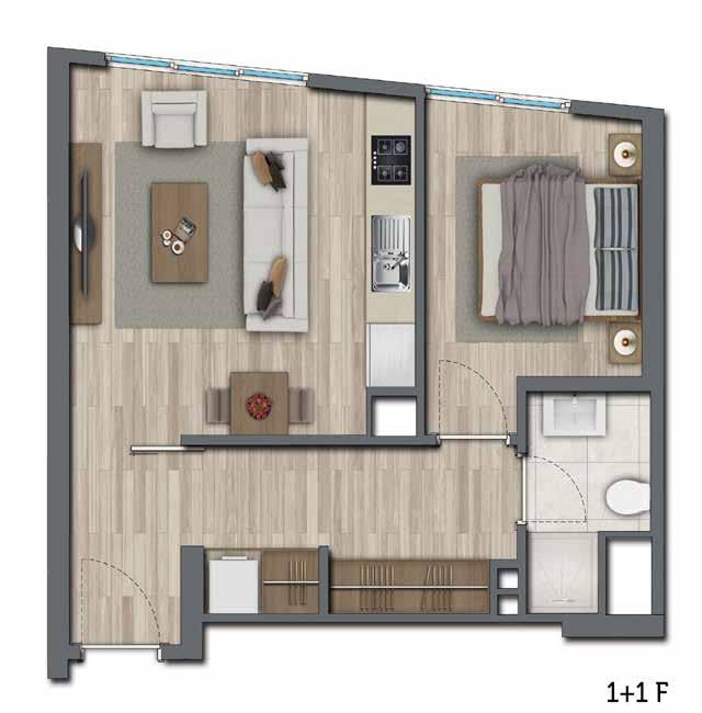 1+1 F 58 m² (Satış Alanı) D Blok Zemin, 1. ve 2.