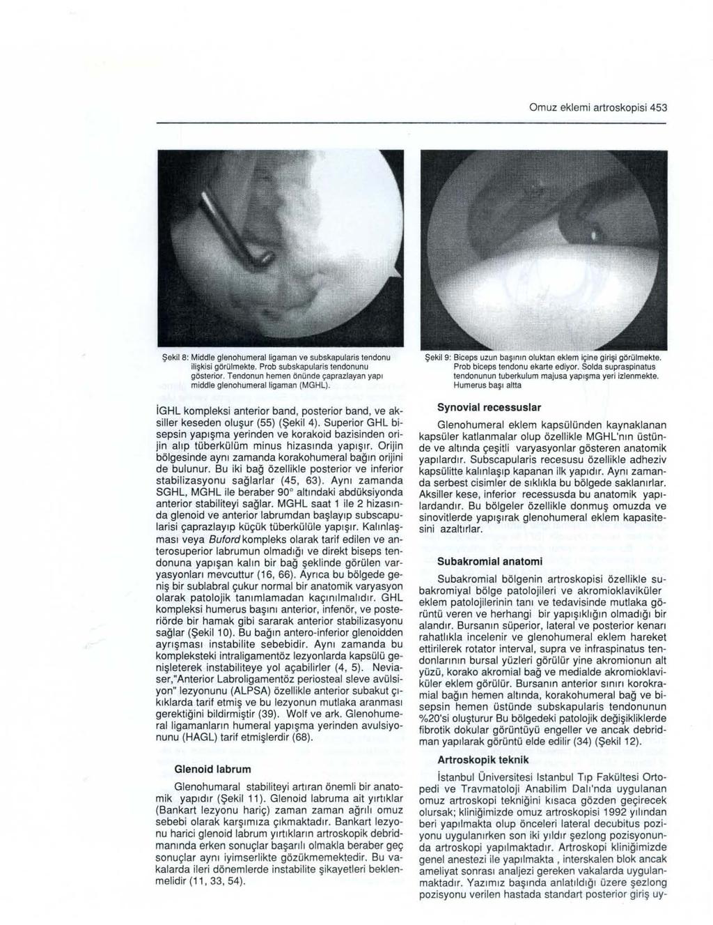 Omuz eklemi artroskopisi 453 Şekil 8: Middle glenohumeral ligaman ve subskapularis tendonu ilişkisi görülmekte. Prob subskapularis tandanunu gösterior.