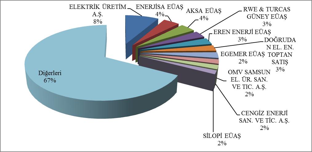 Miktarlarının Şirket Bazında Dağılımı ve İlk 10 Şirketin Payı (%) 2.