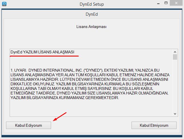 DynEd Nasıl Kurulur? -3 Ekrana DynEd lisans anlaşması gelecektir.