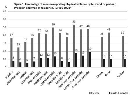 women living in the Northeast Anatolia region reported having been exposed to physical violence.