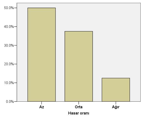 117 Şekil 5.18 de görüldüğü gibi L d /W d >9 olan duvarlar genelde çok ağır hasar görmüştür. - H d 3 m, L d 5m ve W d 60cm olan duvarlarda genelde ağır ve çok ağır hasarlar görülmemektedir. Şekil 5.19 H d 3m, L d 5m ve W d 60cm olan duvarlardaki Hasar oranı Şekil 5.