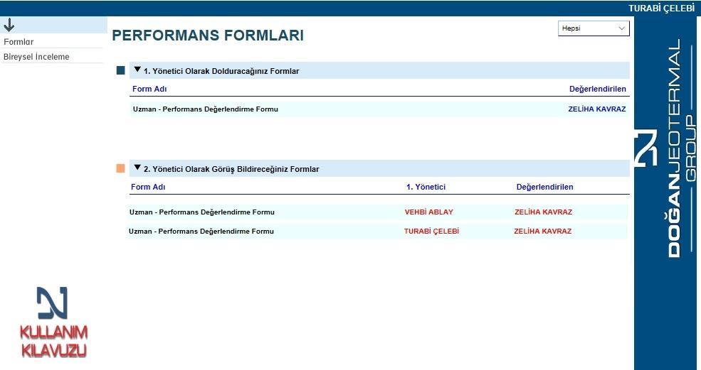 Son Yönetici sisteme girer. 1.Yöneticinin yapmış olduğu değerlendirmeyi onaylar.