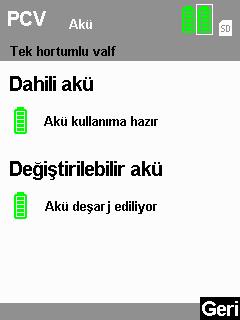 Akü mevcut değil 5.3.3 Akü menüsü Bu menüde, mevcut akülerin durumu hakkında genel bir bakış elde edebilirsiniz.