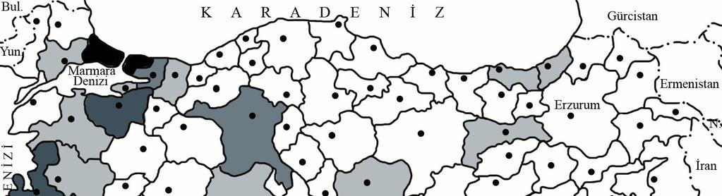 İç Göçler Açısından Erzurum İlinin Analizi Şekil 4: Erzurum İlinden Göç Eden Nüfusun İllere Göre Dağılımı (2000) VIII.