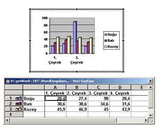 Resim Eklemek Grafik Basit grafikler eklemek için verilerin girileceği bir veri tablosu açılır. Verilerinize göre oluşan grafiği belgenize ekler.