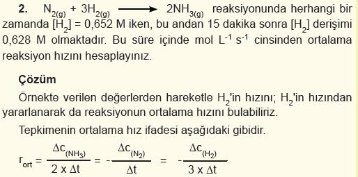 Örnek Reaksiyonların Hızlarına Göre Karşılaştırılması Kimyasal