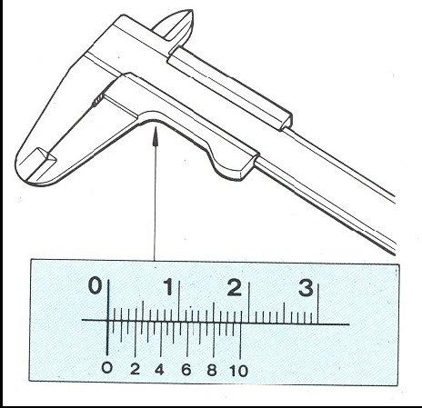 Şekil 1.29: 1/10 luk kumpasda 0,5 mm lik ölçü 5.ve 10. çizgileri verniyerin 1. bölümü ile cetvelin 1. bölümü arasındaki fark 1-0,9 = 0,1 mm dir Bu kumpas en küçük 0,1 mm yi ölçebilir. Verniyerin 1.