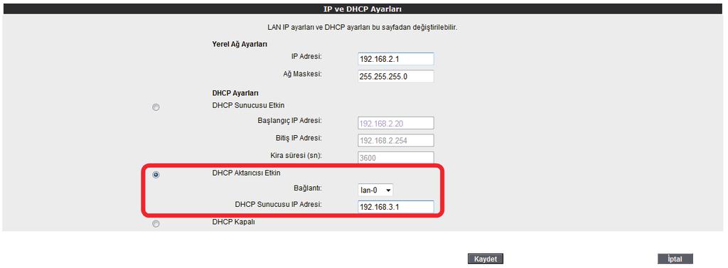 Modeminizin IP ve DHCP ayarlarını LAN menüsü altındaki IP ve DHCP Ayarları alt menüsünden yapabilirsiniz. 6.2.