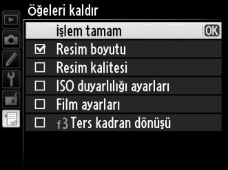 İşlem tamam seçeneğini vurgulayın ve J düğmesine basın. Bir onay iletişim kutusu görüntülenecektir. 4 Seçilen öğeleri silin. Seçilen öğeyi silmek için J düğmesine basın.