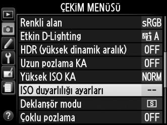 A OTO Çevirmeli ayar düğmesi P, S, A veya M ayarında döndürülürse başka bir modda ISO duyarlılığı için AUTO seçildikten sonra, P, S, A veya M modunda son seçilen ISO duyarlılığı geri yüklenecektir.